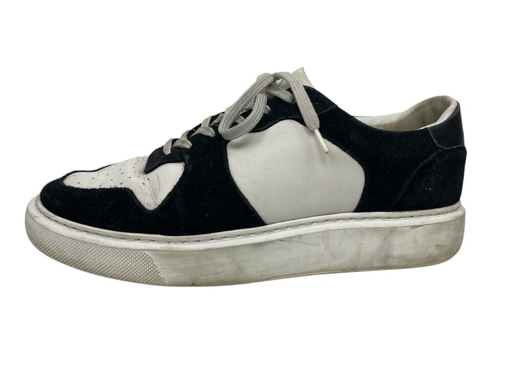Arne Essential Black White Leather Lace Up Round Toe Athletic Sneakers Shoes 9.5
